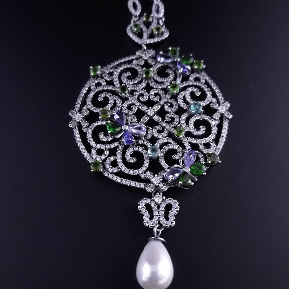 Chrome Diopside Long Sterling Silver Necklace - Picture 14 of 14